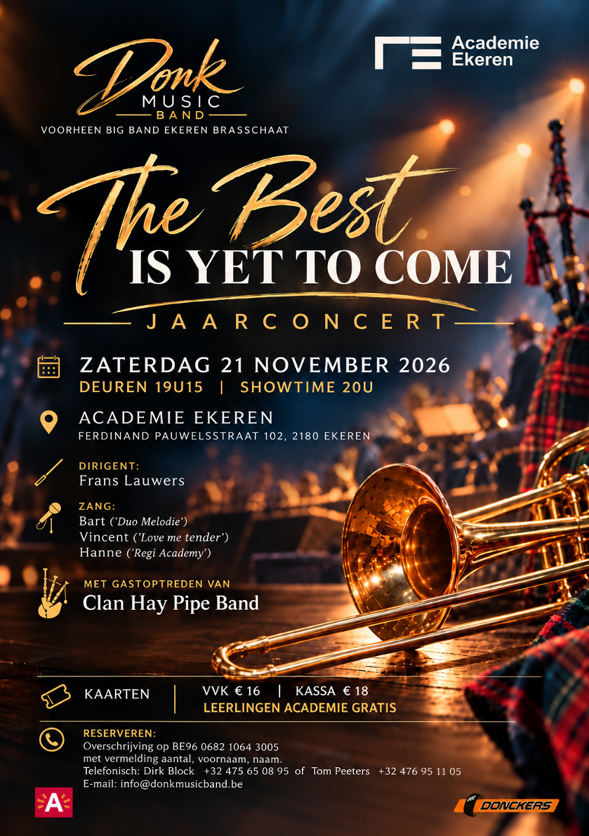 Affiche jaarconcert Donk Music Band, The Best Is Yet to Come, 21 november 2026